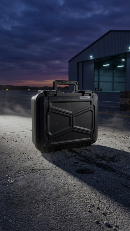 Panaro EKO recycled case ready for transport at an airfield